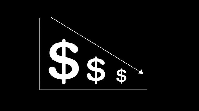 Cost Reduction concept Animation with dollar sign. Showing Corporate Efficiency in Saving Expenses and Optimizing Company Resources. Cost wording on decrease money with down arrow
