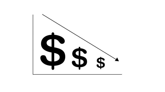 Cost Reduction concept Animation with dollar sign. Showing Corporate Efficiency in Saving Expenses and Optimizing Company Resources. Cost wording on decrease money with down arrow
