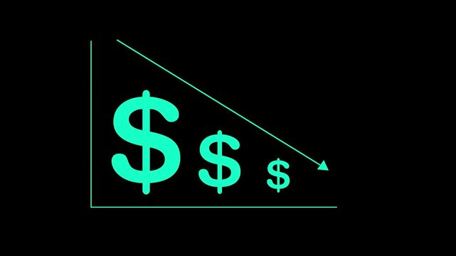 Cost Reduction concept Animation with dollar sign. Showing Corporate Efficiency in Saving Expenses and Optimizing Company Resources. Cost wording on decrease money with down arrow
