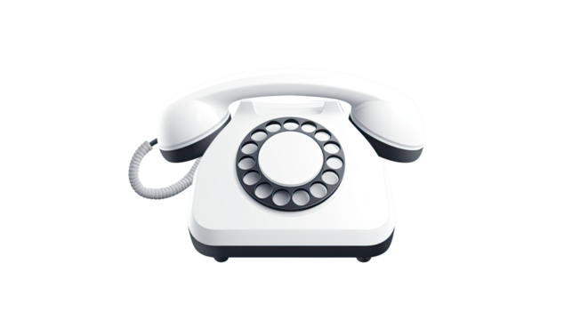 A simple white telephone icon in minimal style isolated on white background