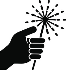 Person holding a glowing sparkler celebrating christmas night festivities isolated on white background isolated on transparent background