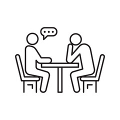Therapy Session or Job Interview Icon. Line art of a stressful conversation, counseling, or meeting with a difficult problem