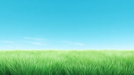 Fototapeta premium Lush green grass field under a bright blue sky A scenic landscape image