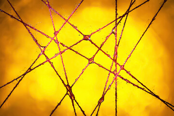 Wet Threads. Colored macro abstraction of wet threads with water drops. Selective focus