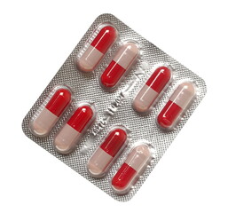 Tablets in strip isolated on white, top view	