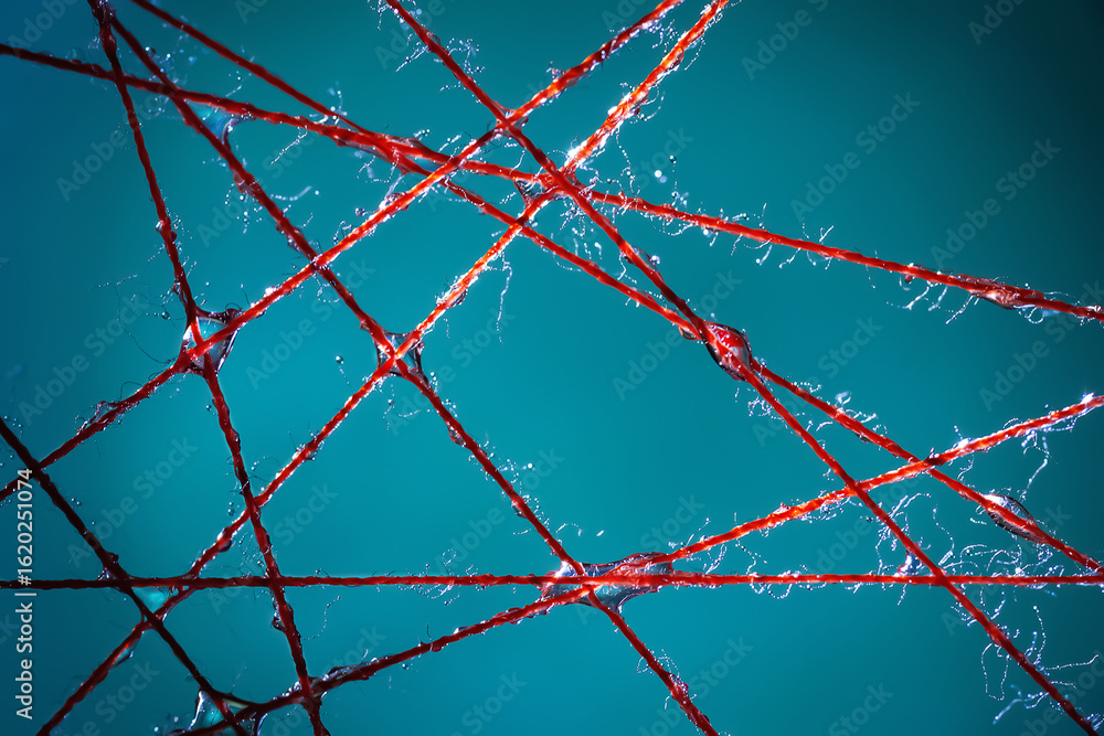 Poster wet threads. colourful abstraction of wet threads with water drops