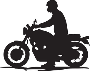 Fototapeta premium Vector art of silhouette of a man riding a motorcycle wearing a helmet isolated on transparent background
