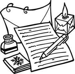 Christmas letter to santa claus with pen and envelope on wooden table isolated on white background isolated on transparent background