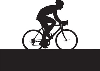 Obraz premium Vector art of silhouette of a cyclist riding a bicycle on a road, isolated on transparent background