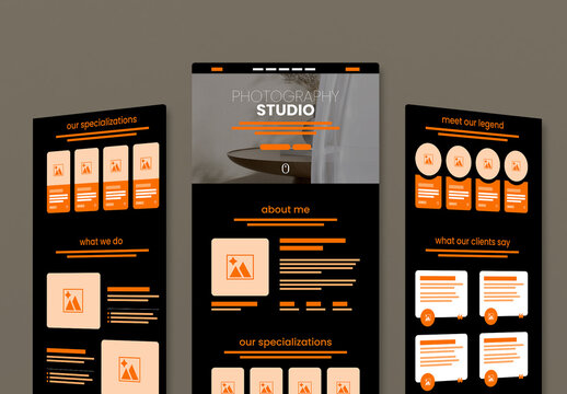 Creative Website Wireframe Template Design with Dark Theme