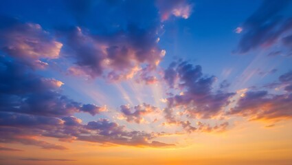 Obraz premium Photo of a breathtaking sunset paints the sky with vibrant hues of orange and blue, creating a serene and ethereal atmosphere as the sun dips below the horizon