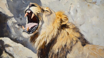 Majestic Lion Roaring in Early Morning Light