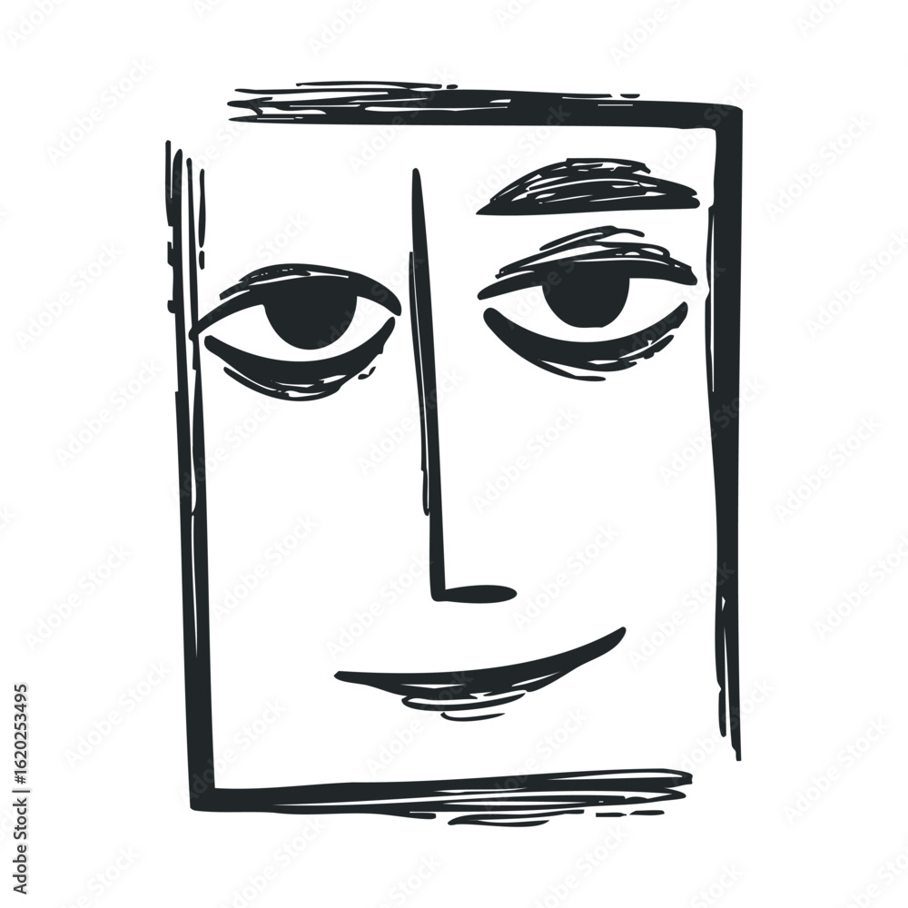 Poster minimalist face design with simple lines and geometric shape