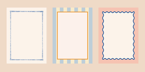 Aesthetic pastel frame collection for scrapbooking and cards, minimalist pastel frames, retro pastel frames with decorative patterns