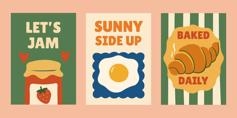 Vintage style food quotes, modern retro kitchen posters, whimsical kitchen wall art