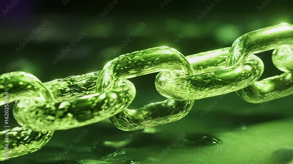 Poster glowing translucent chain symbolizing security and connection in digital world
