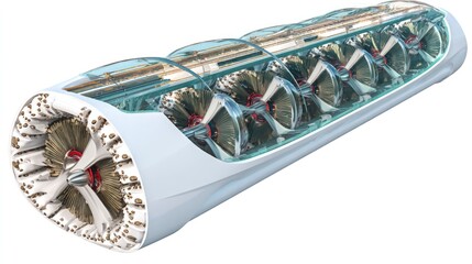 Futuristic magnetic levitation bullet train system urban environment digital art high-tech aerial view innovation