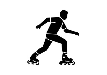 Naklejka premium A silhouette of a person rollerblading with arms out for balance on a white background image