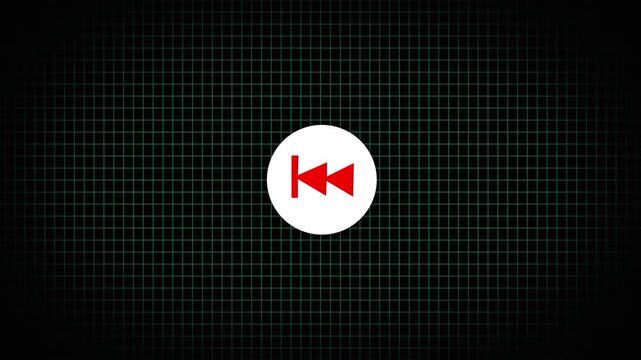 Neon glowing forward button. Music arrow button symbol. Previous button neon shine fast backward button with neon circle. animation of media rewind button with glowing fast-reverse arrow.
