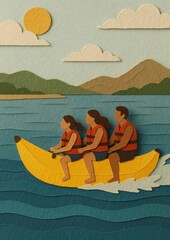 Obraz premium Family enjoying banana boat ride.