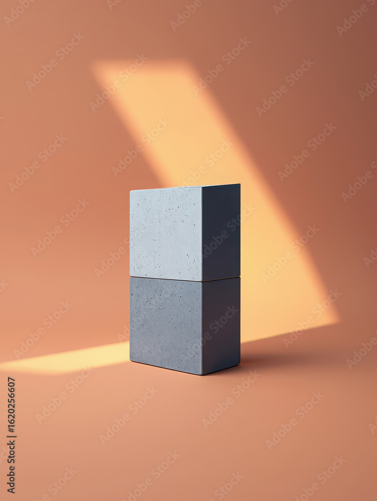 Aufkleber stacked concrete blocks forming a geometric shape with soft light and shadow, a minimalist and moder