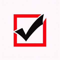 A black check mark icon in a red box