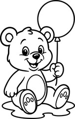 Cute Bear Coloring Page for Kids – Black and White Line Art