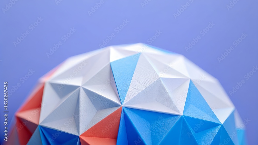 Aufkleber closeup of a geometric sphere with a triangular pattern on a blue background