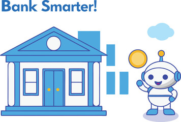 Modern Banking With Robot Investment Advisor and Secure Financial Building vector illustration