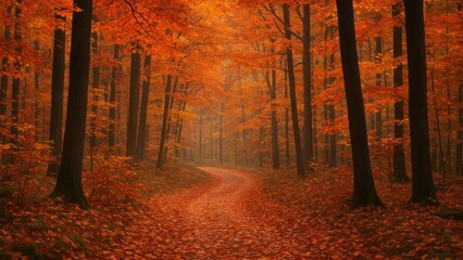 Serene autumn forest path beauty