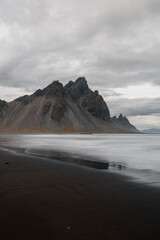 Vestrahorn mountain view from the beach shore, Iceland.
