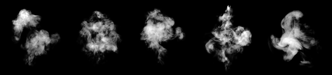 Collection abstract fog or multicolored smoke evaporates turns, Multicolored smoke image become vapor is divided into parts on black background, fog effect, Smoke is out.	