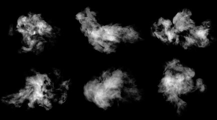 Collection abstract fog or multicolored smoke evaporates turns, Multicolored smoke image become vapor is divided into parts on black background, fog effect, Smoke is out.	
