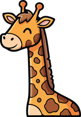 Naklejka premium A cartoon giraffe with brown spots smiling happily alone