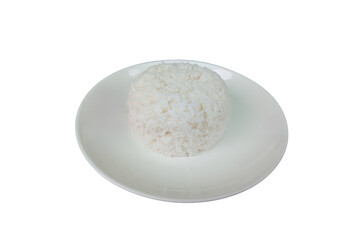 Beautiful, appetizing plain rice on a plate with a transparent background.