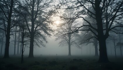 Fototapeta premium Blurry silhouette of trees through a foggy window