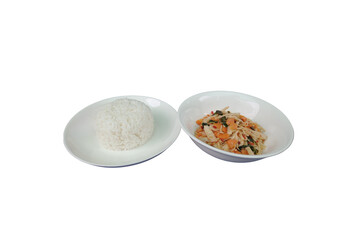 Plain rice with pickled bamboo shoots and basil, a healthy vegetarian dish. 