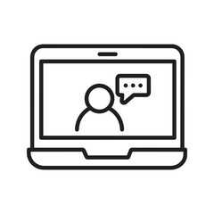Video Conference Line Icon. Person on Laptop for Online Meeting, Webinar, or Virtual Chat