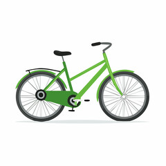 Fototapeta premium A vibrant green bicycle illustrated in a clean, modern flat design style on a plain white background, showcasing its classic frame and wheels.