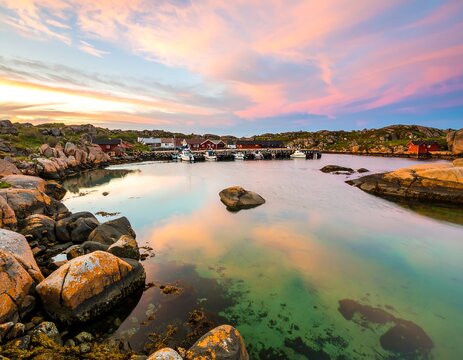 Coastal village at sunset