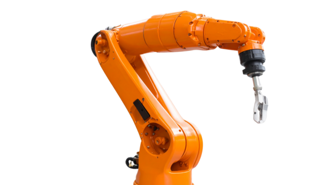 Set of Orange robot arm for industry isolated on white background