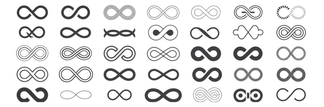 Infinity Symbols Vector Collection &ndash; Black Infinity Designs on White Background for Logos, Branding, and Mathematical Concepts