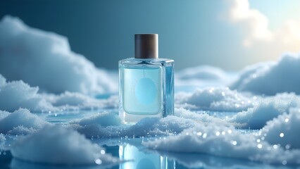 Fragrance Bottle on Icy Texture with Frosty Effect