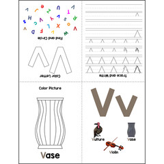 Alphabet minibook activities for kids Vv