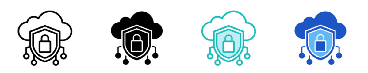 Obraz premium Cloud Security Icon Set Multiple Style Collection 