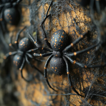 Black widow spider in web.