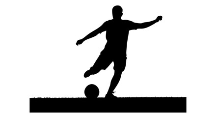 Vector art of silhouette of a soccer player kicking a ball on grass isolated on transparent background