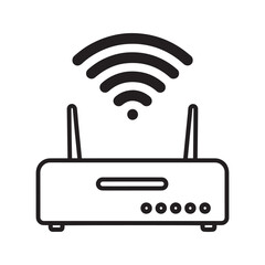 Wi-Fi Router Icon. Outline symbol for wireless internet connection and network access. Line art vector