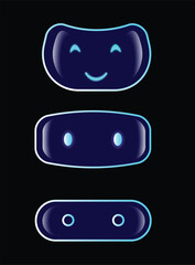 Futuristic Robot Face Expressions Icon Set Glowing Neon UI Vector Design