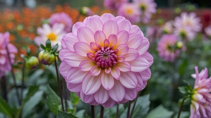 Obraz premium Colorful garden scene with blue nemophila and orange California poppies featuring a visiting bumblebee